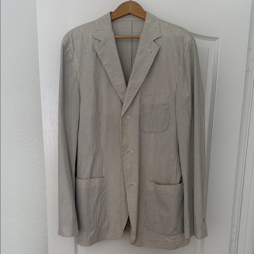 Men's Seersucker Blazer - Tan/White
